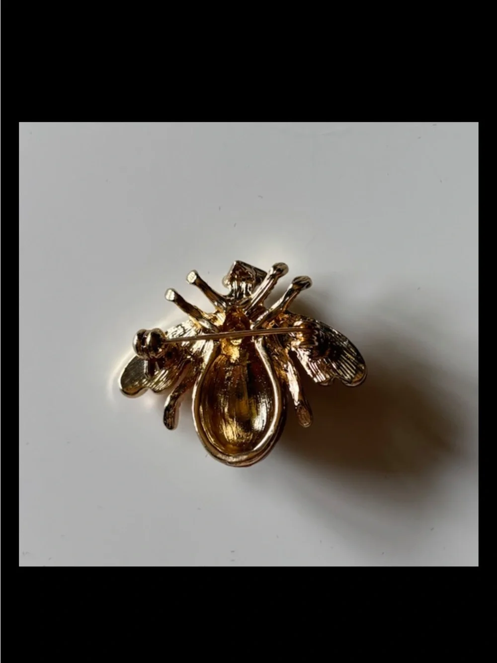 Vintage Bee Brooch Gold Tone Orange Enamel Faux Pearl Rhinestone Insect Pin